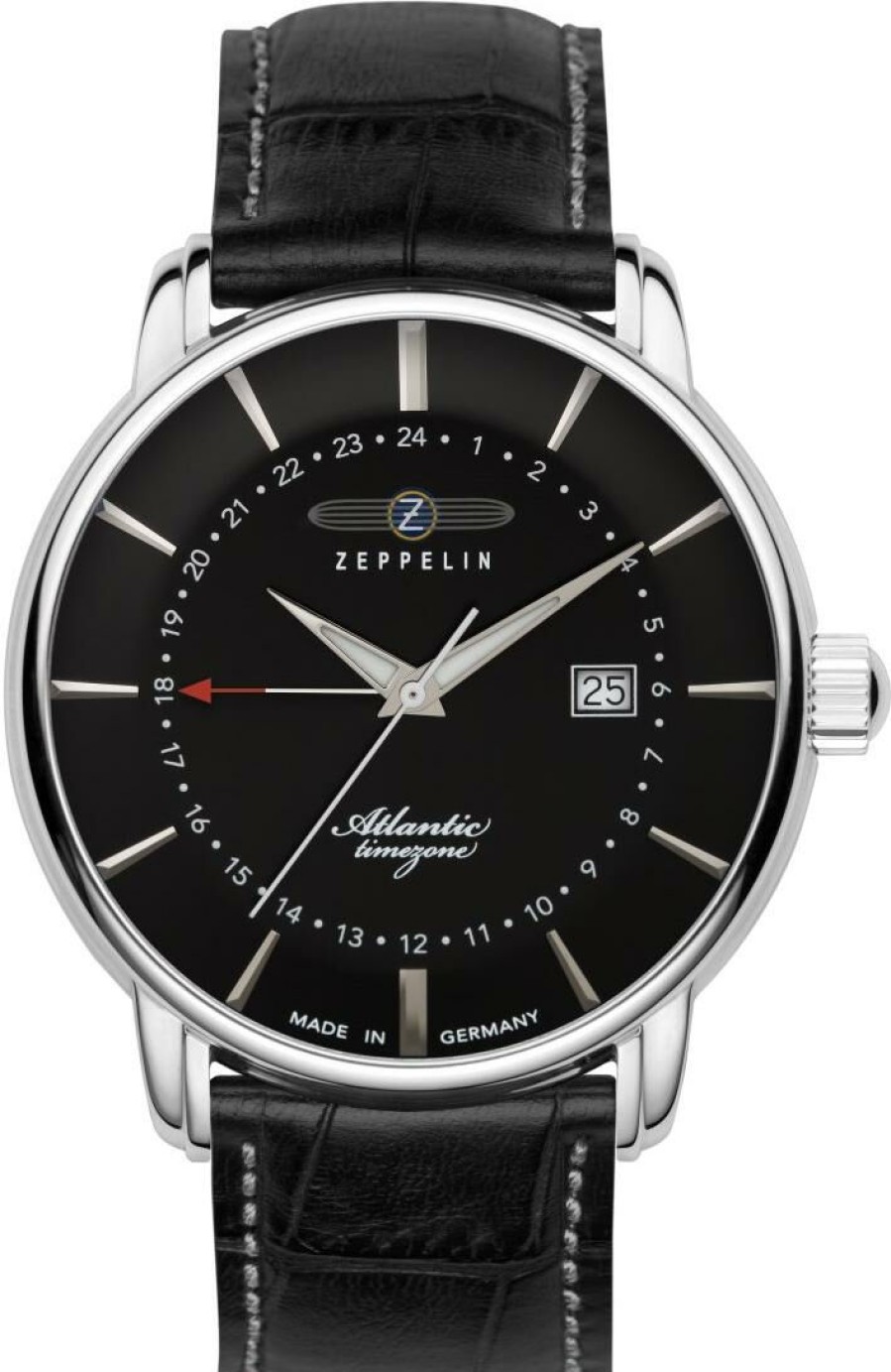 Zeppelin Zeppelin Herren Anloguhr Atlantic Gmt-Time Mit Lederarmband Schawarz 84422 | Analoguhren